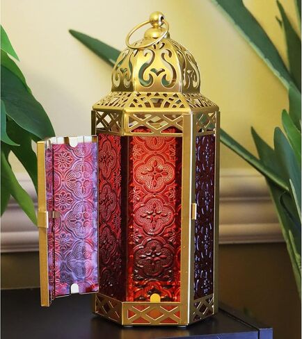 VELA LANTERNS 12pk Gold Moroccan Decor Candle Lantern, Decorative Candle Holder Lamp for Ramadan, Indoor Home Decor, Patio, Weddings, Table or Hanging, Assorted Colors, Medium in Saudi Arabia