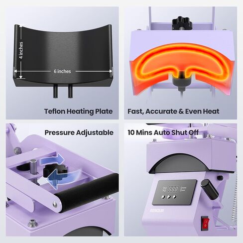 EENOUR Hat Press, Hat Heat Press Machine with 2 Platens & Caps Stretcher, Hat Press Heat Machine for Caps with Memory Mode, Precise Time and Temperature Control, Heat Transfer Printing for Caps, Hats in Kuwait