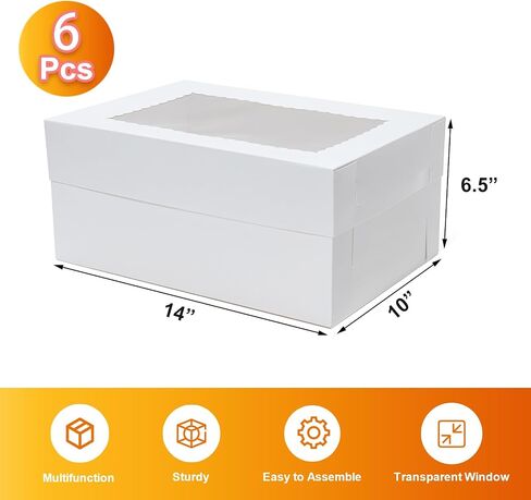 علب الكيك مقاس 14 × 10 × 4 6 قطع من علب الخبز مستطيلة الشكل مع نافذة 1/4 ورقة من علب الكيك بطول 14 بوصة - الكعك، كعكة الخبز المعجنات، الفطيرة صناديق التعبئة من الورق المقوى الأبيض in Kuwait