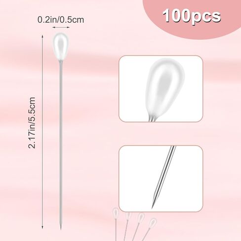 100 Pcs Sewing Pins for Fabric, Long 2.2 Inch Quilting Pins Straight Pins with Pearlized Head, Multicolor Corsage Stick Pins for Jewelry DIY Decoration Craft and Sewing Project in Kuwait