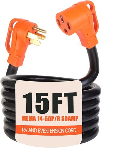 10 FT 50 Amp RV/EV Extension Cord Outdoor 4 Prong 250-Volt NEMA 14-50P to 14-50R, Suitable for RV Trailers, Campers, Tesla Model 3/S/X/Y, Heavy Duty STW AWG Gauge, UL & ETL Listed (10 Feet) in Saudi Arabia