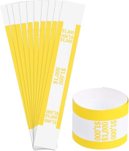 uxcell Pack of 50 Money Band Bundles, Self-Adhesive Bill Wrappers Money Wrappers Money Straps for Organize Bills Money, 7.6x1.14 Inch, Yellow in Saudi Arabia