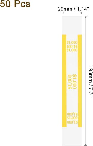 uxcell Pack of 50 Money Band Bundles, Self-Adhesive Bill Wrappers Money Wrappers Money Straps for Organize Bills Money, 7.6x1.14 Inch, Yellow in Saudi Arabia