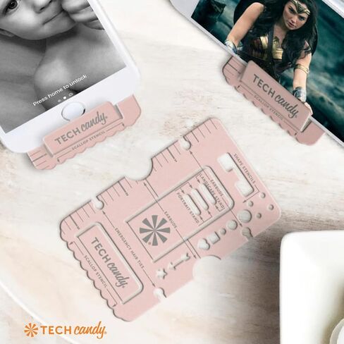 حامل للهاتف/الكمبيوتر اللوحي من Tech Candy Handy قابل للتعديل وأداة متعددة، وردي - بحجم بطاقة الائتمان، محمول، خفيف الوزن، مسطرة، استنسل رصاص، للهواتف والأجهزة اللوحية، وعرض المناظر الطبيعية والصور in Kuwait