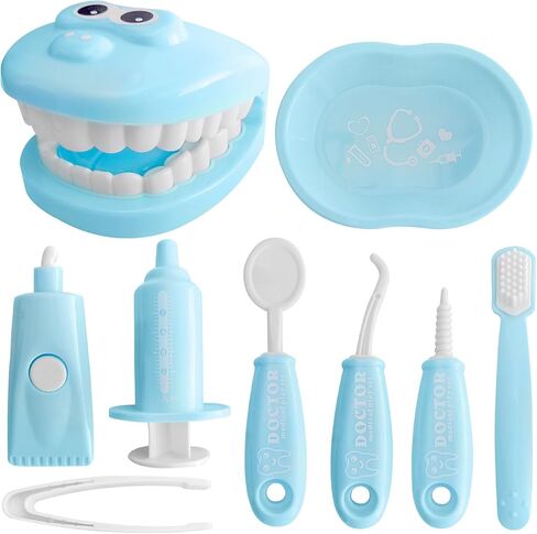9-Piece Dental Pretend Play Set, Educational Dentist Play Kit with Teeth Model, Toothbrush, Dental Mirror, Syringe, Toothpaste, Tray, and Dental Tools, Fun Pretend Play Doctor Kit for Kids (Pink) in Saudi Arabia
