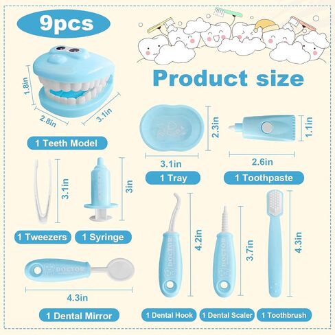 9-Piece Dental Pretend Play Set, Educational Dentist Play Kit with Teeth Model, Toothbrush, Dental Mirror, Syringe, Toothpaste, Tray, and Dental Tools, Fun Pretend Play Doctor Kit for Kids (Pink) in Saudi Arabia