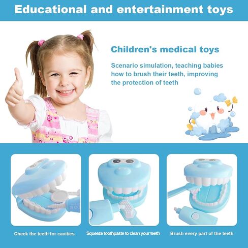 9-Piece Dental Pretend Play Set, Educational Dentist Play Kit with Teeth Model, Toothbrush, Dental Mirror, Syringe, Toothpaste, Tray, and Dental Tools, Fun Pretend Play Doctor Kit for Kids (Pink) in Saudi Arabia