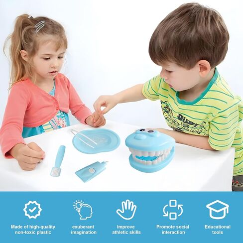 9-Piece Dental Pretend Play Set, Educational Dentist Play Kit with Teeth Model, Toothbrush, Dental Mirror, Syringe, Toothpaste, Tray, and Dental Tools, Fun Pretend Play Doctor Kit for Kids (Pink) in Saudi Arabia