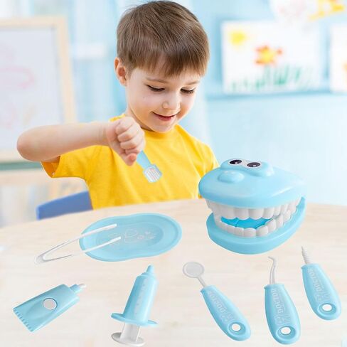 9-Piece Dental Pretend Play Set, Educational Dentist Play Kit with Teeth Model, Toothbrush, Dental Mirror, Syringe, Toothpaste, Tray, and Dental Tools, Fun Pretend Play Doctor Kit for Kids (Pink) in Saudi Arabia