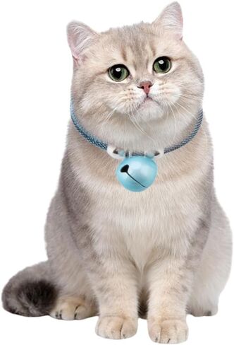 طوق قطة مع جرس للقطط، قلادة بمشبك امان قابل للتعديل، مستلزمات الحيوانات الاليفة الصغيرة، اكسسوارات اشياء مخصصة للقطط، حزام مطاطي للامان للفتيات والرجال والقطط (ابيض) in Kuwait