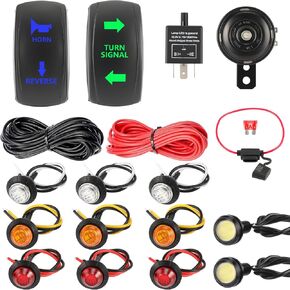 ATV UTV SXS Turn Signal Set, Street Legal Kit with Loud Horn Led Light Rocker Switch Flasher Relay Fuse Wire Fits for Polaris RZR Ranger Xp Turbo Can-Am Kawasaki Golf Cart