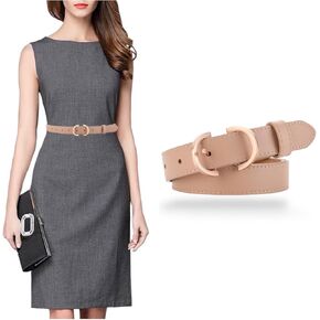 Women's Belt Soft Premium Genuine Leather Belts Waist Belt Solid Color Gold Buckle Waistband For Pants, Jeans & Dress