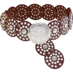 Western Belt for Women, Boho Cowgirl Concho Belt, Circle Brown Wide Belt, Vintage Disc Accessories