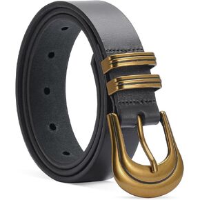 Western Belts for Woman-100% Genuine Leather Belt with Gold Silver Buckle for Jeans Dresses