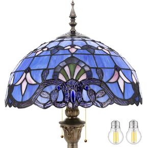 WERFACTORY Tiffany Floor Lamp Blue Purple Baroque Stained Glass Standing Reading Light 16X16X64 Inches Antique Pole Corner Lamp Decor Bedroom Living Room Home Office S003C Series