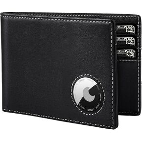 AirTag Wallet- Bifold Full Grain Leather AirTag Wallet for Men, Minimalist Front Pocket Wallet with Airtag Holder, RFID Blocking, 12 Card Capacity Gift for Men(Vintage Brown)