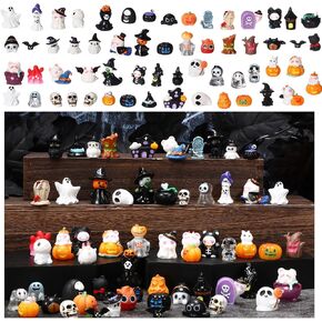58 Pcs Halloween Mini Figurines Set, Include Miniature Skull Heads Crow Tombstone Plastic Bat Spider Pumkin for Dollhouse Accessories Garden Decor Village Collections(Pumpkin)