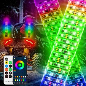 Whip Lights, 2Pcs 3FT Fat Spiral RGB LED Whip Lights for Side by Side with Wireless Remote and APP Control, RGB Chasing Lighted Antenna Whips for UTV ATV Truck Polaris Dune Buggy RZR Can-Am
