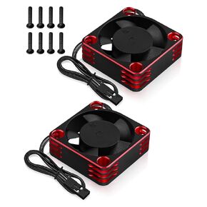 2PCS ESC Motor Cooling Fans for 1/8 and 1/10 Scale RC Cars, 35mm 21000RPM Aluminum RC Motor Cooling Fan for 3650 3660 540 550 Brushless Motor(Black Red)