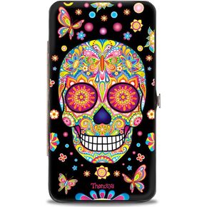 Buckle-Down unisex adults Buckle-down Hinge - Mariposa Calaveras/Butterflies/Flowers Black/Multi Color Wallet, Thaneeya Sugar Skulls, 7 x 4 US