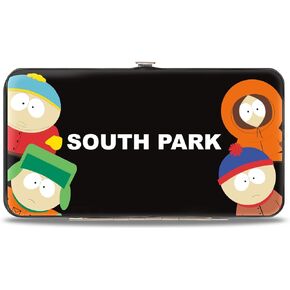 Buckle-Down Comedy Central Vegan Leather Hinged Womens Wallet with Billfolds, Card Slots & ID Holder- South Park Boys Peeking Pose and Logo Stacked Multi Color