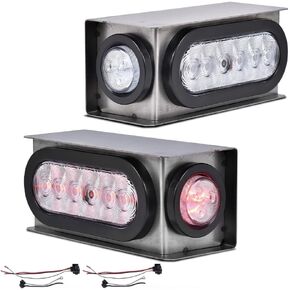 PIT66 2 Pcs Trailer Lights Steel Box with 6" Red LED Oval Tail Lights & 2" Round Side Marker Lights w/Wire connectors For Trailer Truck Trailer Lights Led Kit Tow Lights
