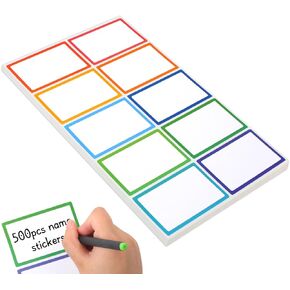 Utron 500Pcs Name Labels, 3.5x2.25 inch Blank Nametags, Sticky Name Tags for Whiteboards Locker Fridge School Office Home 10 Colors