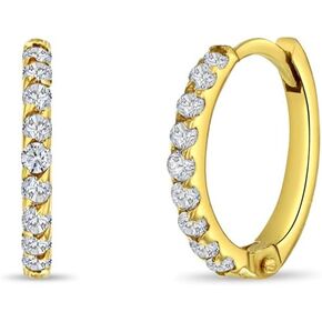 14k Yellow Gold Tiny Cubic Zirconia 9mm Hoop Earrings For Toddlers and Girls - Little Girls Cubic Zirconia Hoop Earrings - Small CZ Hoops For Young Girls