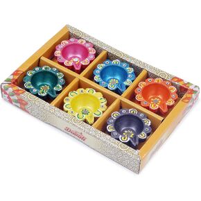 Handmade Terracoaat Set of 6 Multicolored Deepak Clay Diya for Diwali/Navratri Decorations Oil Lamp Diwali Clay Diya Tea Light Holder Indian Decor Festival Gifts Puja Items