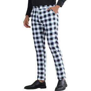 Lars Amadeus Plaid Golf Pants for Men's Regular Fit Color Block Tartaned Pattern Checked Dress Trousers