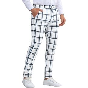 Lars Amadeus Plaid Printed Pants for Men's Regular Fit Flat Front Office Checked Slacks