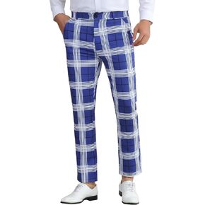 Lars Amadeus Plaid Dress Pants for Men's Flat Front Chino Contrasting Colors Business Trousers