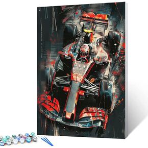 Aihonmin Racing Car Number Painting DIY Craft Kits Vibrant Racing Paint by Numbers Kits with Brushes and Acrylic Pigment Graffiti Style Home Decoration for Teenage Racer 16x20Inch (DIY Frame)