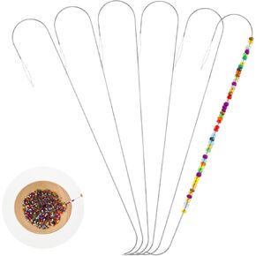 6 Pcs Big Eye U-Shape Needles, 5.71 Inch Bead Spinner Needles Large Eye Curved Beading Needles, Stainless Bead Needle for Bead Spinner Loader for Bracelet Necklace Jewelry Making