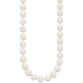 14K Solid Yellow Gold 9mm White Round Freshwater Cultured Pearl Chain Necklace
