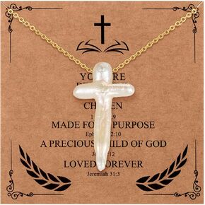 Highergo 2 Pcs Nature Pearl Cross Necklace for Women Big Chunky Pearl Cross Necklace Nature Freshwater Pearl Cross Necklace in Kuwait