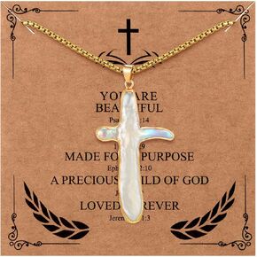 Highergo 2 Pcs Nature Pearl Cross Necklace for Women Big Chunky Pearl Cross Necklace Nature Freshwater Pearl Cross Necklace