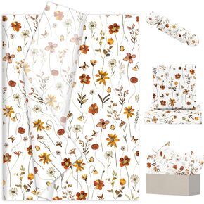 JarThenaAMCS 100 Sheets Fall Floral Tissue Paper Autumn Wildflower Gift Wrapping Paper Flower DIY Art Craft Tissue for Thanksgiving Wedding Birthday Party Decor, 14 x 20 Inch