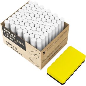 White Chalk with Eraser, 80PCS Low Dust Chalks Stick Bulk for Chalkboard Blackboard Non-Toxic