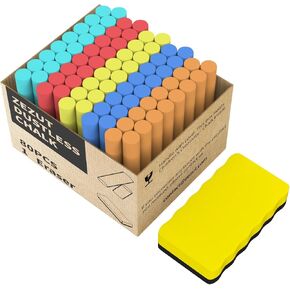 طباشير أبيض مع ممحاة، 80 قطعة من عصا الطباشير منخفضة الغبار للسبورة السوداء غير سامة in Kuwait