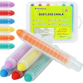 Dustless Chalk for Kids - 6 PCS Colored Dust-free Twistable Toddler Chalk with Plastics Holder, Non-toxic Washable Sidewalk Chalk for Kids Chalkboard Drawing Writing (Plastic Box-Packed)