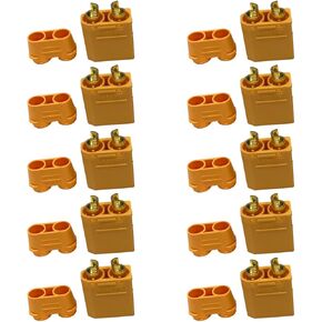 10Pcs 5Pairs Yellow Color XT90H Plug Male & Female Gold Plated Pins 4.5mm Bullet Connectors with Sheath Cover Cap for Battery, ESC and Charger. (5Pairs Yellow XT90H)