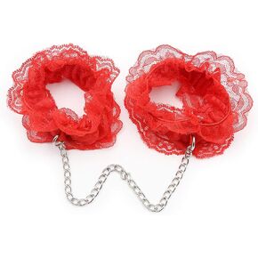 Stainless Steel Red Fluffy Handcuffs for Ankles and Wrist with Chain Set Fuzzy Sweater Hand Cuff Set for Adults Bedroom Lace Hand Cuffs for Women Couples OS20