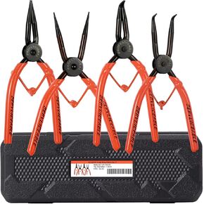 IEUSEW 7-inch Snap Ring Pliers Set, 4-piece Heavy Duty Internal/External Circlip Pliers Set (Tip Diameter 1.7mm), Straight/Bent Jaw, Cr-V Steel - For fixing snap ring removers