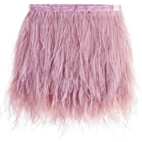FQTANJU 2 Yards Ostrich Feather Trim Fringe, 4-6inch Width Feather Trimming Fringe Satin Ribbon for Dress Millinery Sewing Crafts Costumes Decoration (Dark Brown)