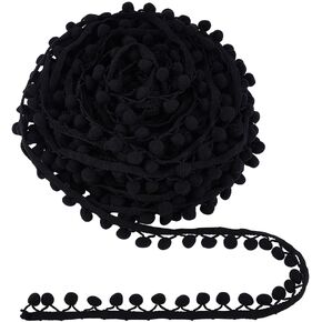 PH PandaHall 20 Yards Cotton Pom Poms Balls Fringe Trim, 13mm Round Pompoms Ball Triangle Connect Tassel Trim Black Ribbon Fringe Tassel Lace for DIY Craft Sewing Home Clothes Pillow