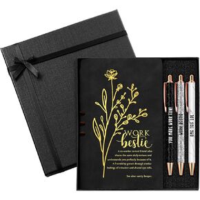 5 Pcs Work Bestie Gifts for Women Thank You Gifts Employee Appreciation Leather Journal 3 Ballpoint Pens with Gift Box Thank You Gifts for Female Leader Work Bestie Coworker (Black)