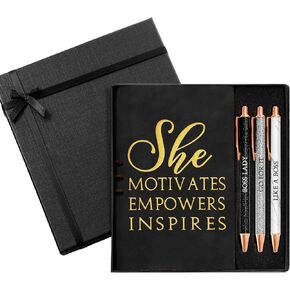 5 Pcs Work Bestie Gifts for Women Thank You Gifts Employee Appreciation Leather Journal 3 Ballpoint Pens with Gift Box Thank You Gifts for Female Leader Work Bestie Coworker (Black)
