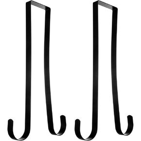 2 Pcs 15 Inches Double Side Wreath Hanger over the Door Large Metal Wreath Hook for Christmas Wreath Front Door Hanger Sturdy Wreath Holder Decor, Holds 2 Wreaths with 2 Sided Hanger (Black)