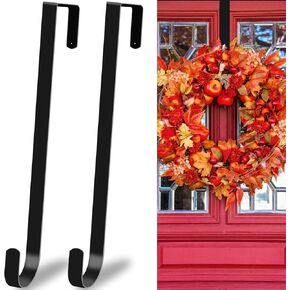 Wreath Hangers for Front Door, 12" White Over The Door Hooks for Hanging Wreath Door Wreath Hanger Metal Wreath Holder Door Hanger Hook for Halloween Christmas Front or Back Door Decoration-2 Pack